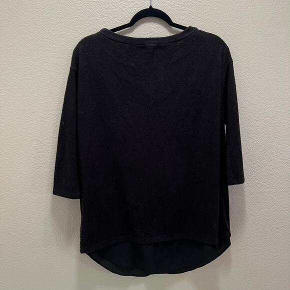 Urban Outfitters Black Terry Cloth Sheer Ruffle Hem 3/4 Sleeve Blouse Size Small - Picture 7 of 7